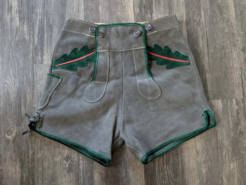 Boys Lederhosen German Gray Bavarian Suede Leather Shorts Costume Leprechaun